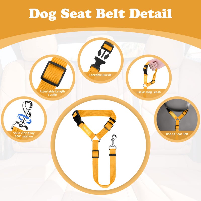 BWOGUE 2 Packs Dog Cat Safety Seat Belt Strap Car Headrest Restraint Adjustable Nylon Fabric Dog Restraints Vehicle Seatbelts Harness Yellow - Image 3